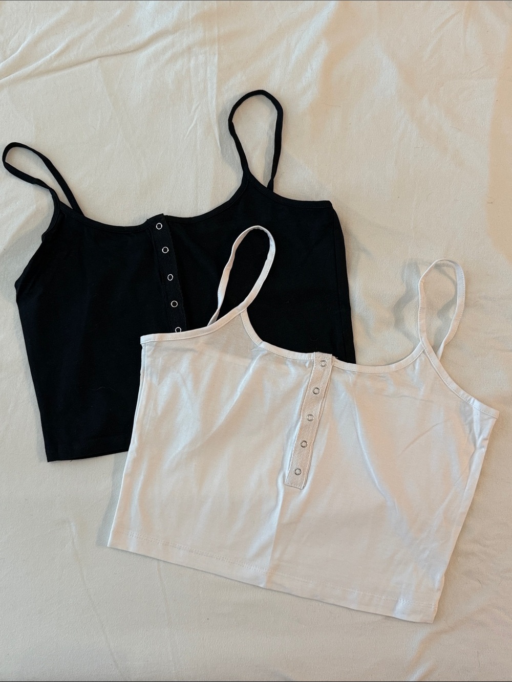 Button Snap-Front Cami Crop Top - Black & White